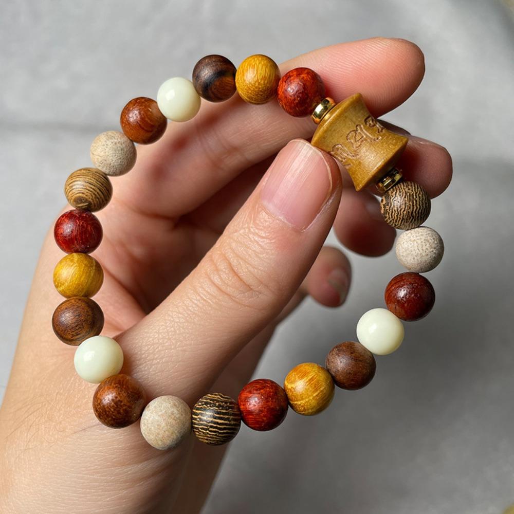 Handmade Natural Real Coffee Bean Bracelet Elastic Sandalwood Coconut Chip Wood Splicing Woven Jewelry Bracelet for Women