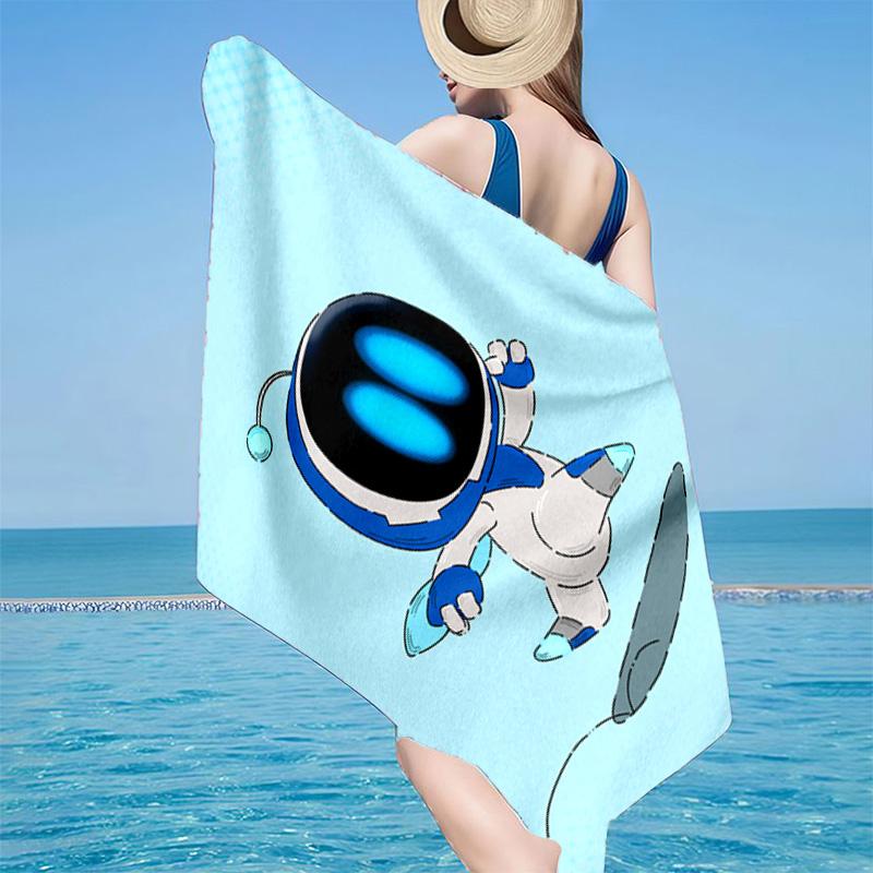 Space Adventure Astro Bot Microfiber Beach Towel, Lightweight And Quick-Dry, for Summer Travel, Beach Essential, Swimming Pool