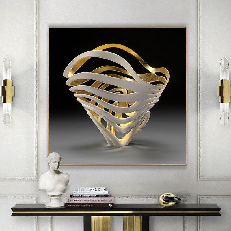 Three-dimensional Ceramic Gold Foil Abstract Art Living Room Light Luxury Decorative Painting Aesthetic Home Decoration Poster