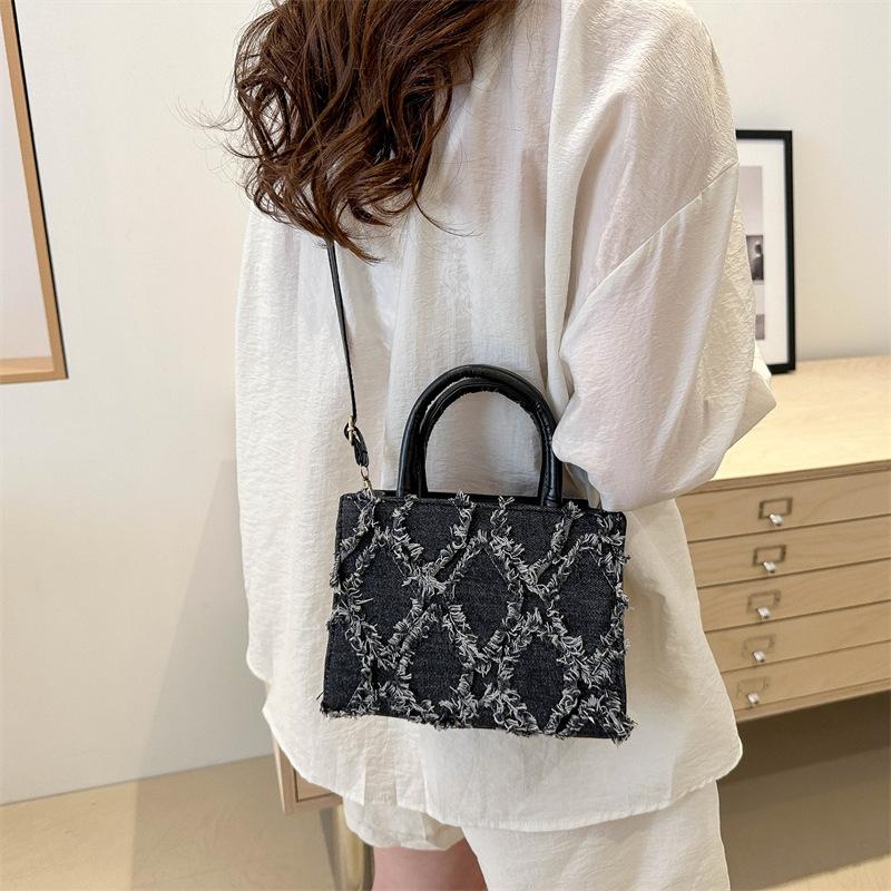 2024 ромбовидный деним лето новый простой модный дорожный большой емкости плечо кроссбоди маленькая квадратная сумка для женщин