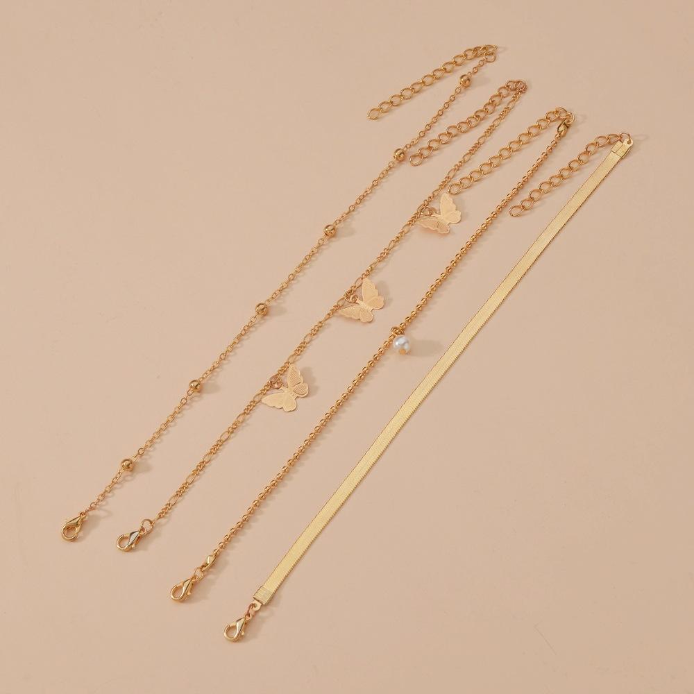Butterfly Pearl Pendant Alloy Multi-Layer Ladies Beach Anklet