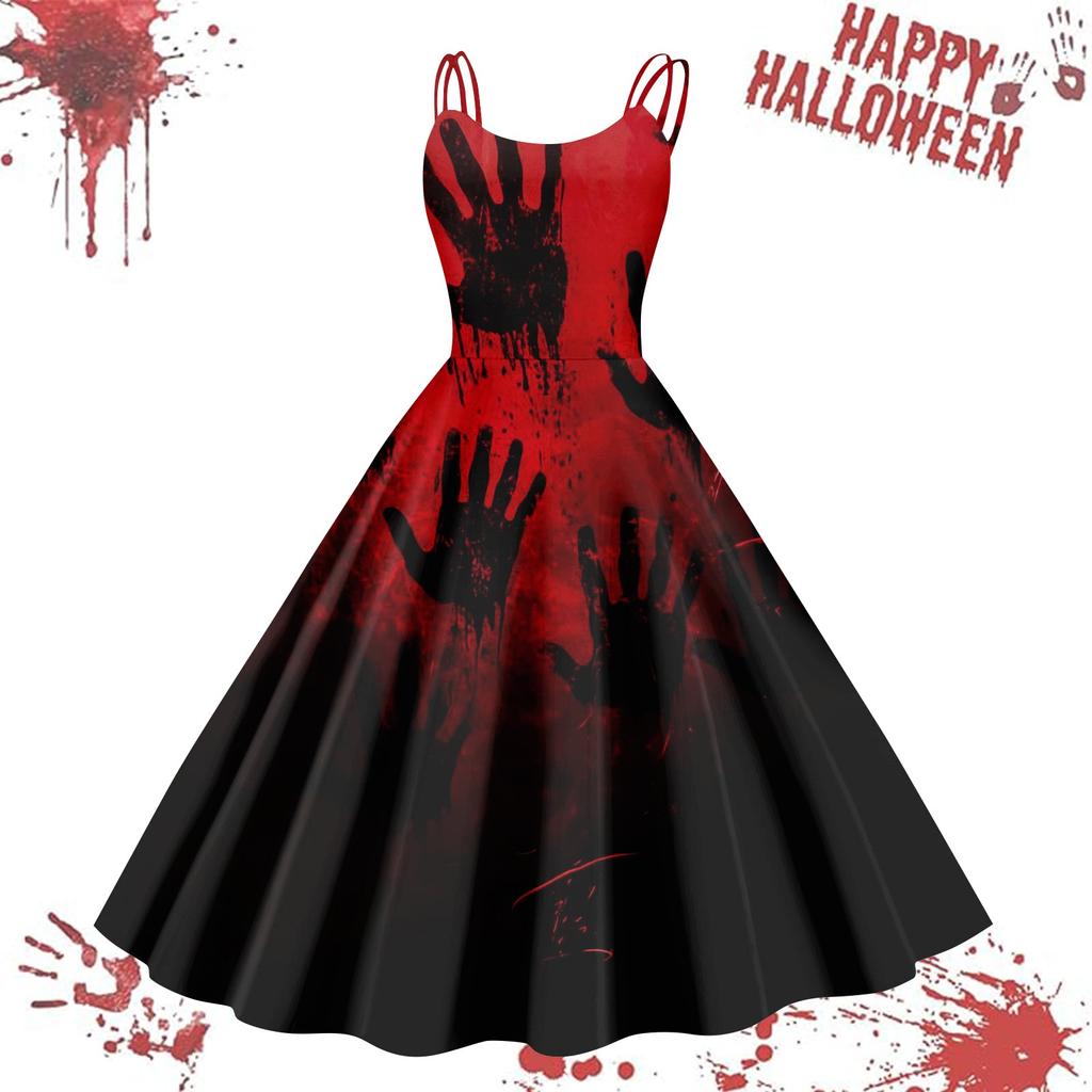 Женское повседневное винтажное платье на подтяжках с принтом на Хэллоуин
