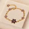 18K Real Gold Plated Brass Multi-Color Leaf CZ Trendy Tennis Bracelet Set Wavy Chain Bracelets with Assorted Gemstones