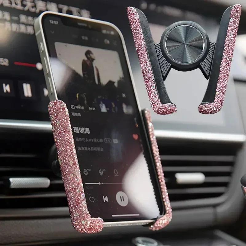 Crystal Car Phone Holder Air Vent Mount Clip Diamond Universal Smartphone Stand Hands-Free Car Accessories Bracket for Women