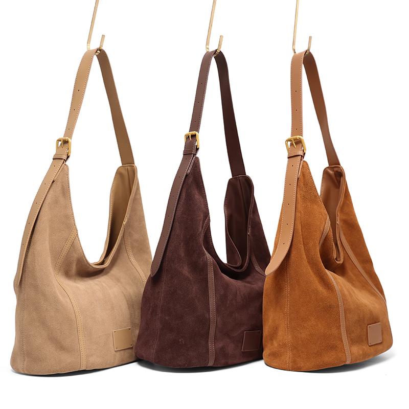 Ladies Suede Cow Genuine Leather Underarm Bags Women Soft Cowhide Vintage Shoulder Bag  Female Fashi Luxury Designer Handbags