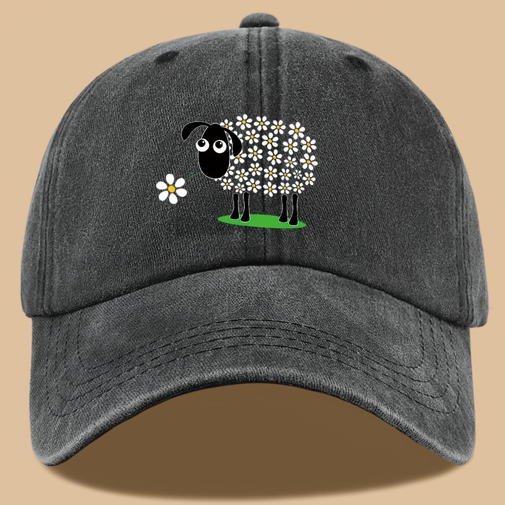 Cute Floral Grassland Sheep Print Truck Driver Hat and Retro Washed Baseball Cap Vacation Beach Sun Hat