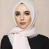 Solid Color Wrinkled Cotton-Linen Feel Women's Headscarf with Fur Edge