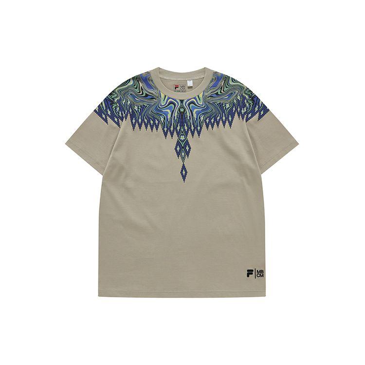 Fila Fusion X Marcelo Burlon County Of Milan Свободная Повседневная Футболка с Принтом Короткий Рукав Унисекс Топы Замша T11U229101FBG