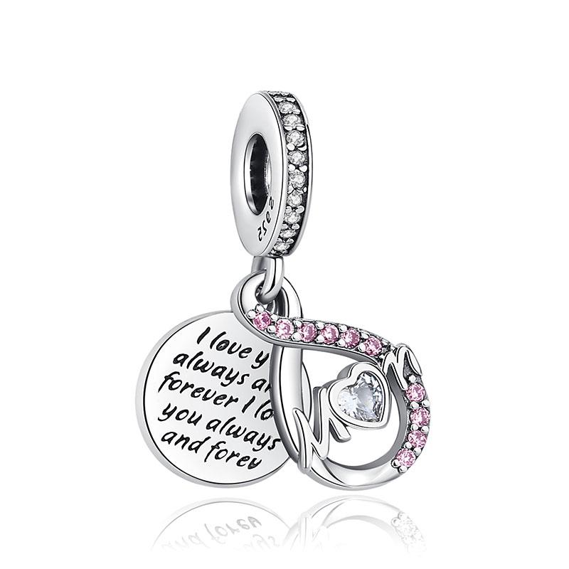 Original 925 Sterling Copper Charms Family Tree Love Heart Mom Pendant Beads Fit Brand Bracelets Necklaces Women DIY Zircon