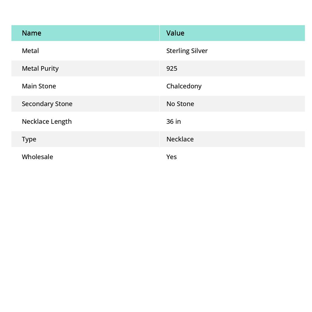 Blue Chalcedony Gemstone 925 Sterling Silver Jewelry Necklace 36"