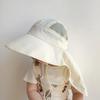 Spring Sun Cap for Kid Big Brim Quick-Dry Panama Hat with Shawl Beach Travel Children Summer Hat Accessory 2-4 Year