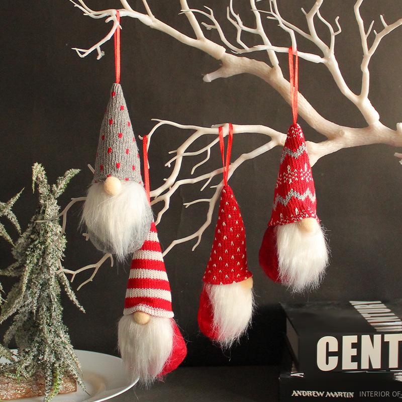 Вязаный шерстяной рождественский гном-подвеска - маленькая безликая кукла для украшения елки