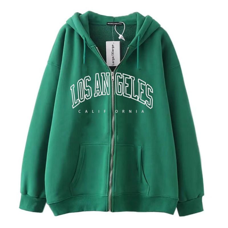 Zip-Up Hooded Sweatshirt Women Loose Fit Streetwear Geometric Print Cotton Long Sleeve Oversized Pullover