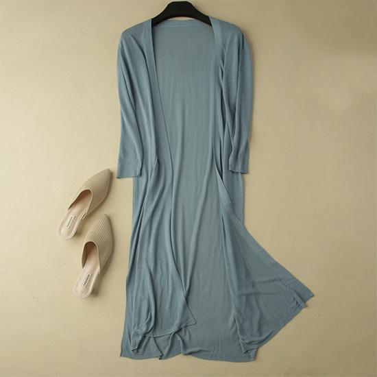 Женский длинный летний вязаный кардиган из тонкого ледяного шелка, мягкий модальный кардиган, свободная базовая простая рубашка с длинным рукавом с кондиционером, кардиганы