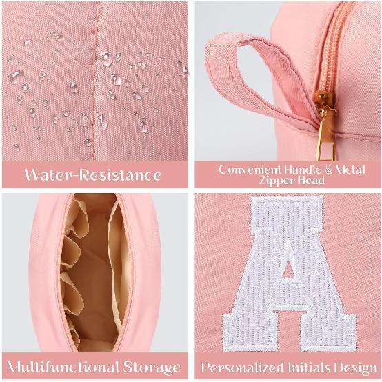 Puffy Makeup Bag for Women, Initial Cosmetic Bag, Cute Travel Toiletry Bag, Puffer Make Up Organizer Bags with Compartments, Personalized Gifts for