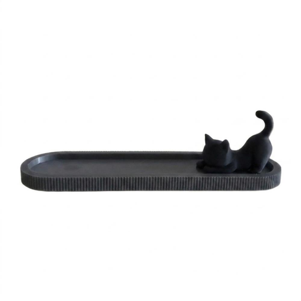 Zen Style Black Cat Incense Stick Holder Mobile Cat Incense Burner with Ash Catcher Yoga Room