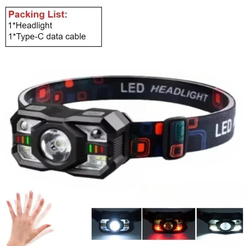 800 мАч Регулируемый светодиодный фонарик Налобный фонарь Перезаряжаемый Супер яркий Налобный фонарь Кемпинг Рыбалка Велоспорт Пеший туризм Налобные фонари с датчиком движения