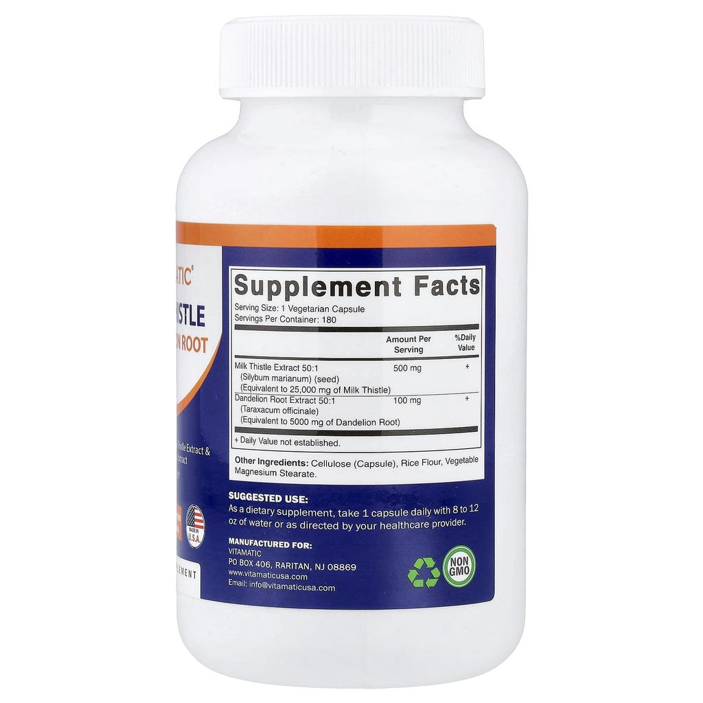 Vitamatic Расторопша + корень одуванчика, 180 вегетарианских капсул