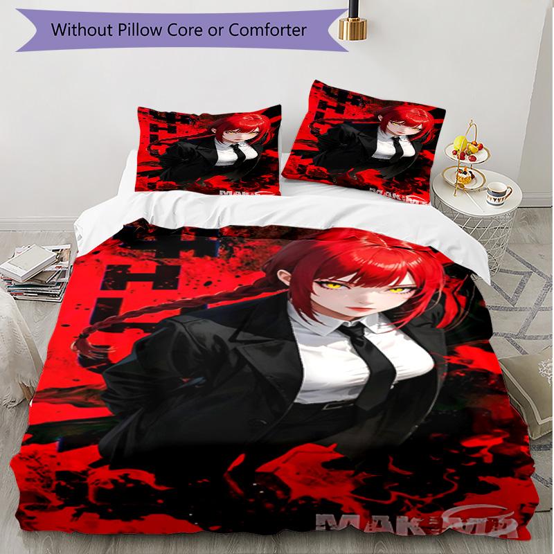3pcs Duvet Cover Set (1*Duvet Cover + 2*Pillowcase, Without Core), Makima Chainsaw Man Print Soft All‑Season Bedding Set, Home Bedroom Decor Gift