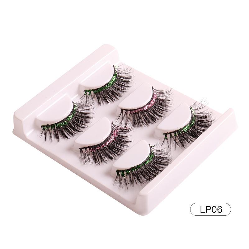 Европейские и американские три пары накладных ресниц из химического волокна с золотым порошком, натуральные керлинговые густые ресницы