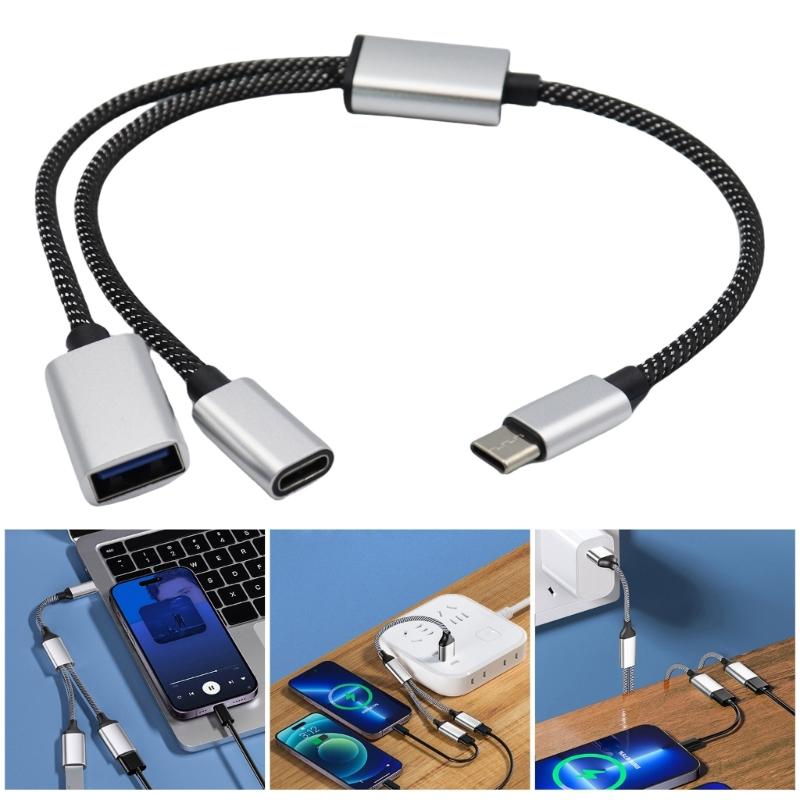 Многопортовое соединение USB C папа к 2 мамам Y-разветвитель, 480 Мбит/с синхронизация данных и зарядный кабель для ноутбуков,
