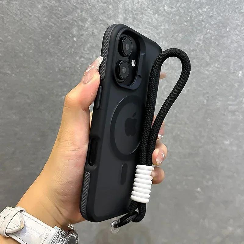 Роскошный матовый чехол для телефона Magsafe со шнурком для iPhone 17 16 15 14 13 12 11 17 Pro Max Air Магнитный цветной бампер Задняя крышка