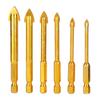6Pcs Masonry Drill Bits Set Golden Carbon Steel YG6 Alloy Glass Drills Bit 14in Hex Shank