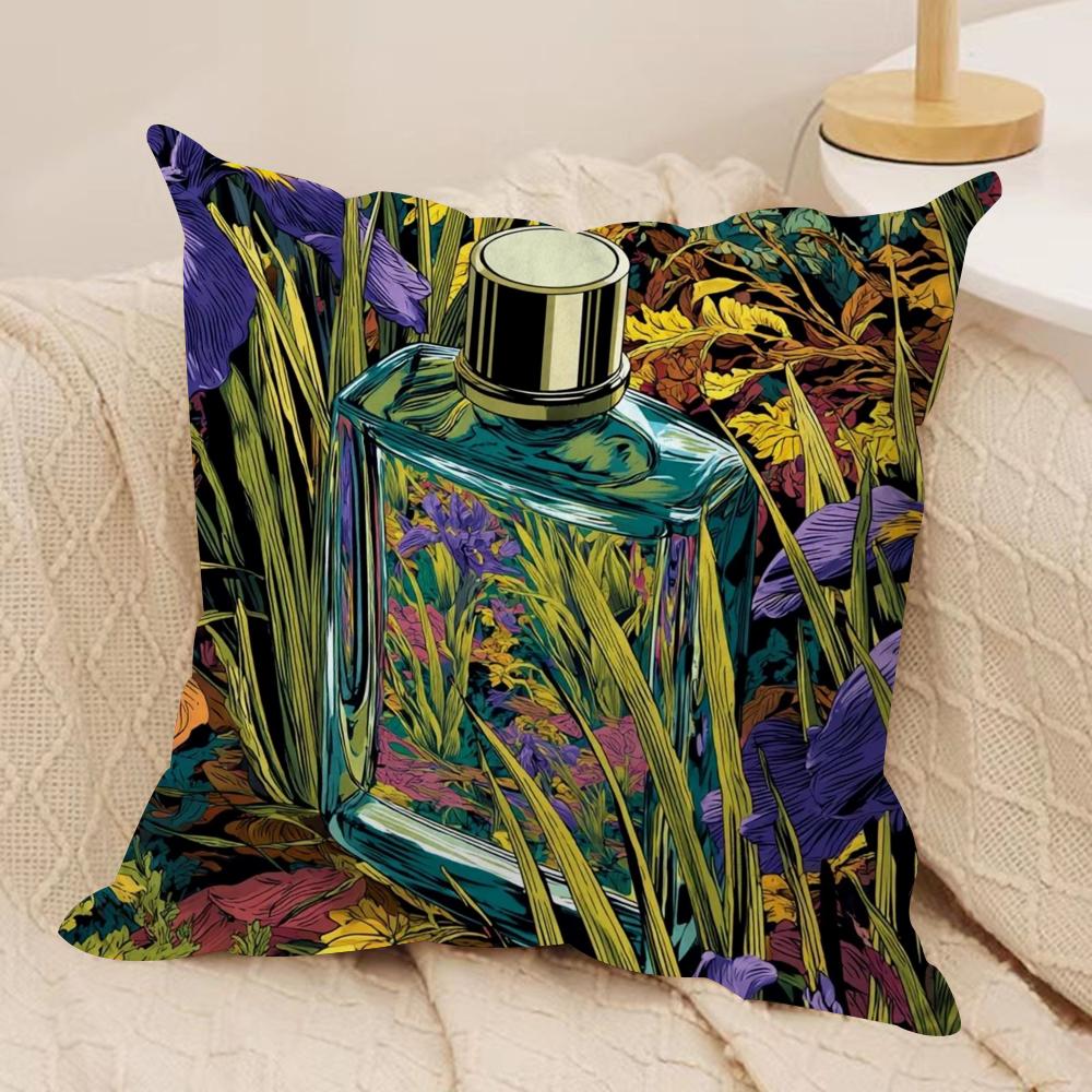 Luxury perfume illustration Cushion Cover Silky Short Plush Sofa Pillow Cover Hidden Zipper Soft Dustproof Case for Home Decor