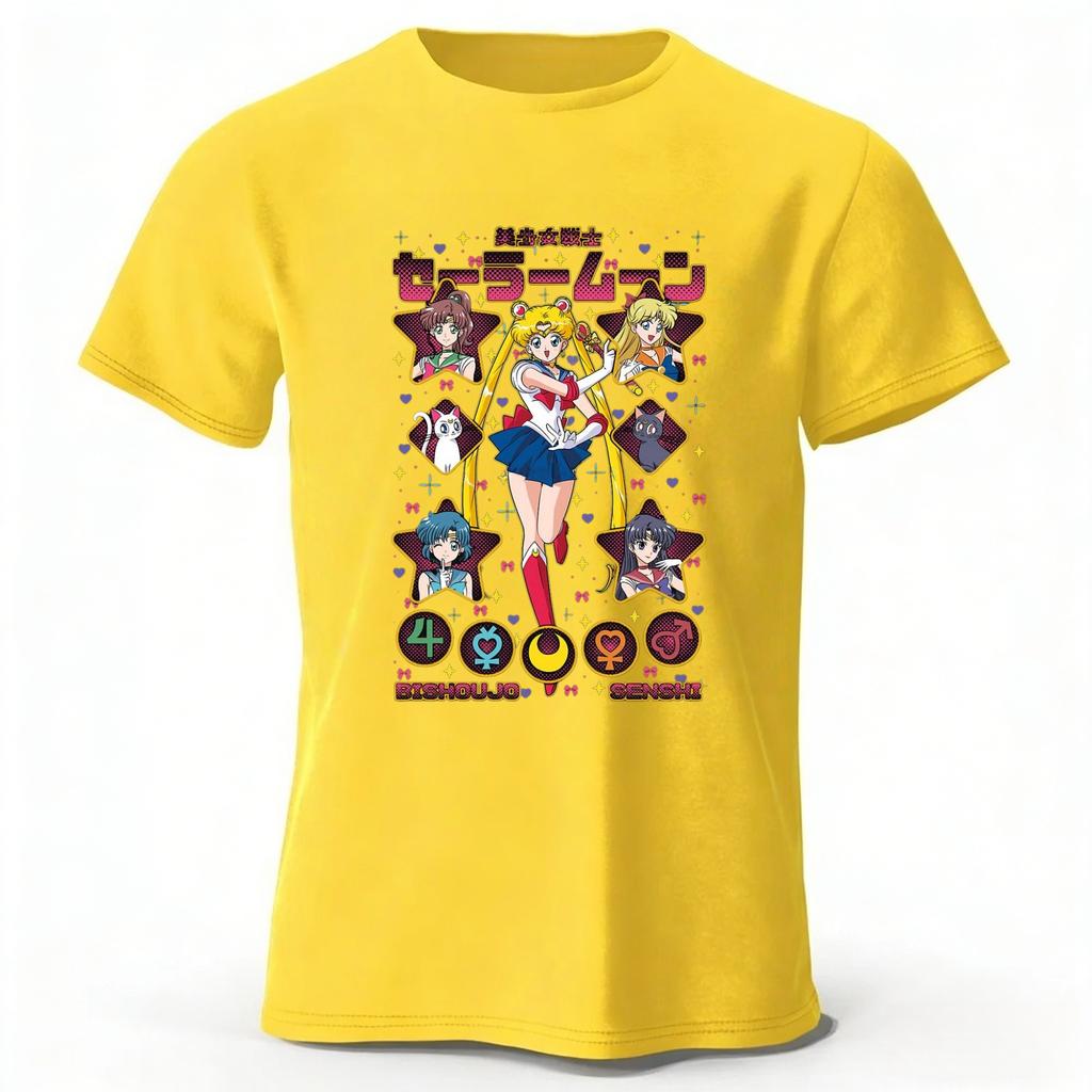 Летняя Новая Футболка Sailor Moon в Ретро Стиле из Чистого Хлопка Мужская Женская Повседневная Модная Удобная Большого Размера С Коротким Рукавом
