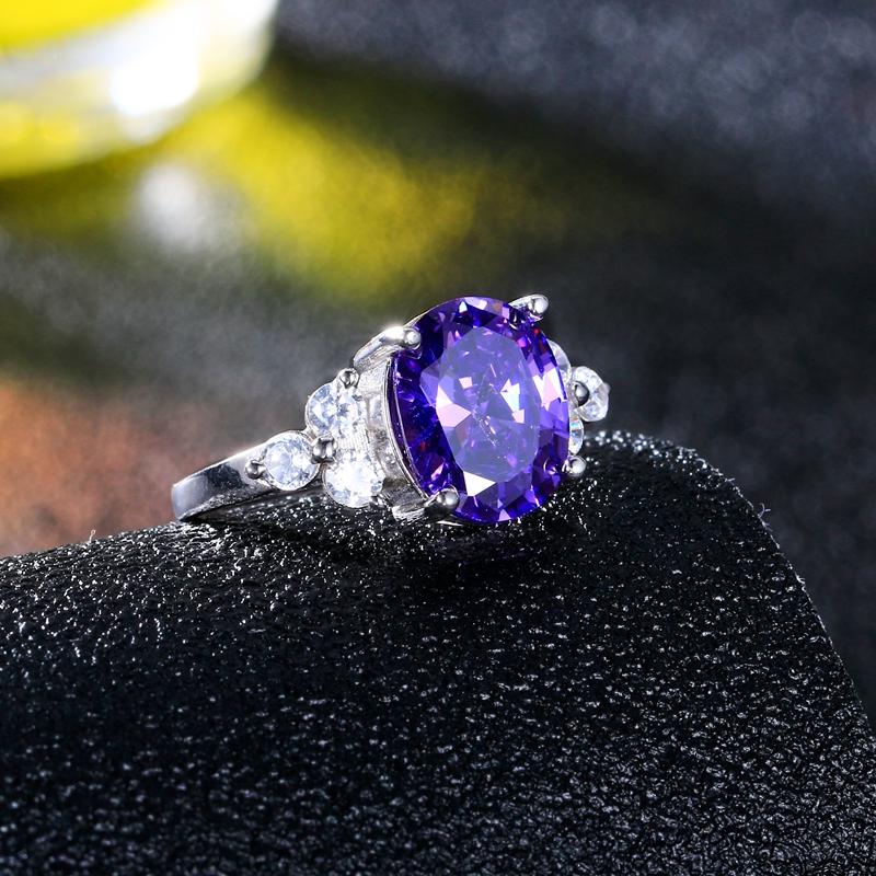 Standard Sterling Silver S925 Ring Fashion Women's Rings Wedding Party Gifts 8X10MM Amethyst Rings Hot Sale New Trendy 2018