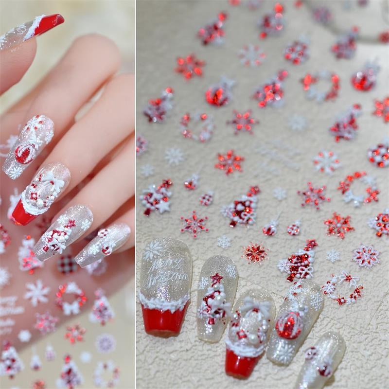 Cute Christmas Style Bow Colorful Snowflake Christmas Tree Nail Art Stickers Girly Nail Art Print Stickers Women Nail Decor Gift