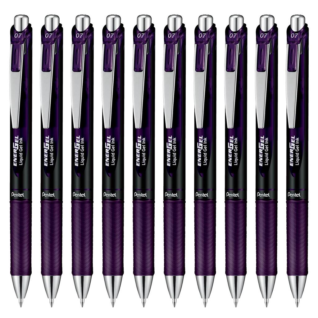 Pentel EnerGel Ballpoint Gel Bordeaux 10 pens Pen, Ink, Retractable, 0.7mm, BL77A2-VA, Black,
