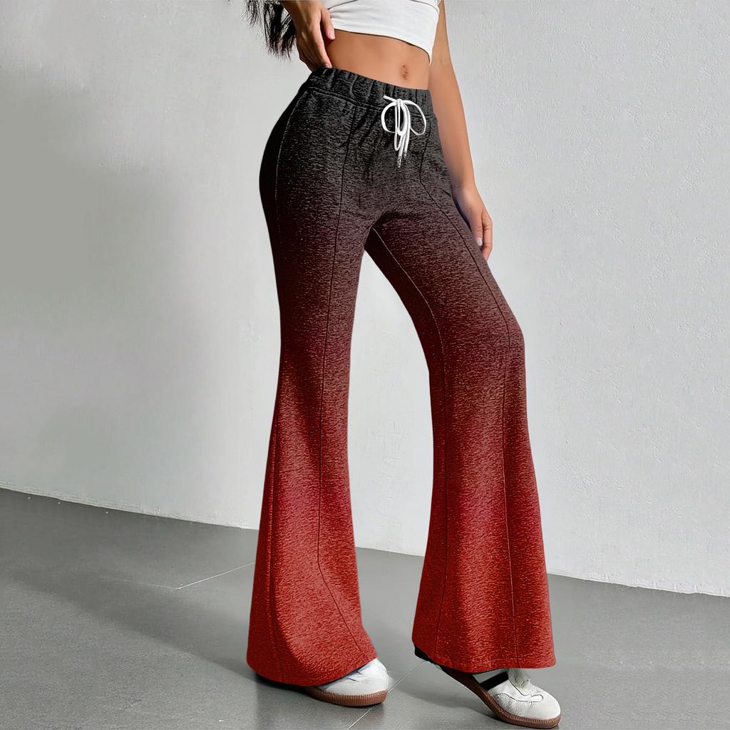 Женские модные свободные спортивные брюки с градиентным принтом и кулиской на талии, повседневные брюки клеш