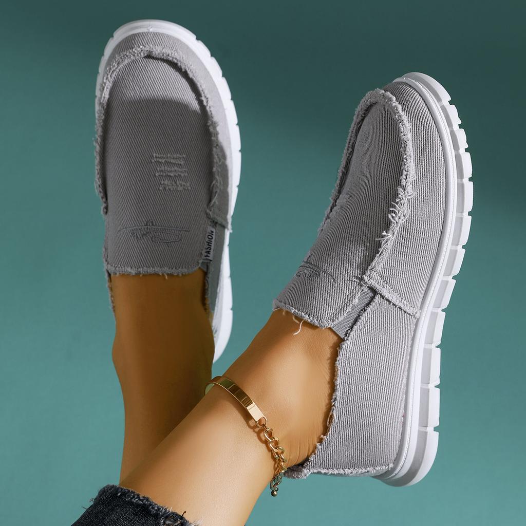 Women'S Casual Low-Top Sneakers with Washed Canvas & Daisy Design