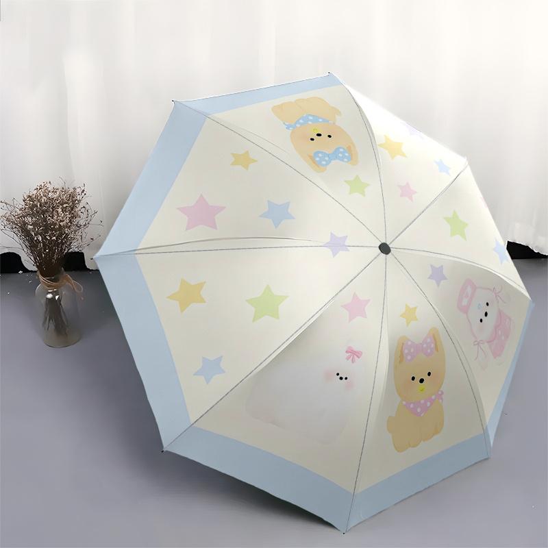 Bobo Boom, Cute Characters Automatic Folding Umbrella 8 Ribs, Durable Iron Frame, Bright Color Pattern Compact Travel Umbrella, Suitable fo