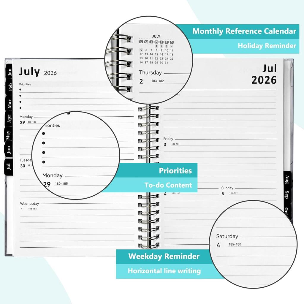 2026 Planner, Monthly and Weekly Calendar 2026, Jan.2026-Dec.2026, 8.5'' x 6.5'' with Monthly Tabs, Hardcover, Thick Paper, Back Pocket, Strong