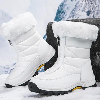 Женские зимние предзимние высокие сапоги на молнии, Нескользящие теплые шерстяные туфли из суперволокна, большие размеры, женская обувь для снега и снега, размер 36–42