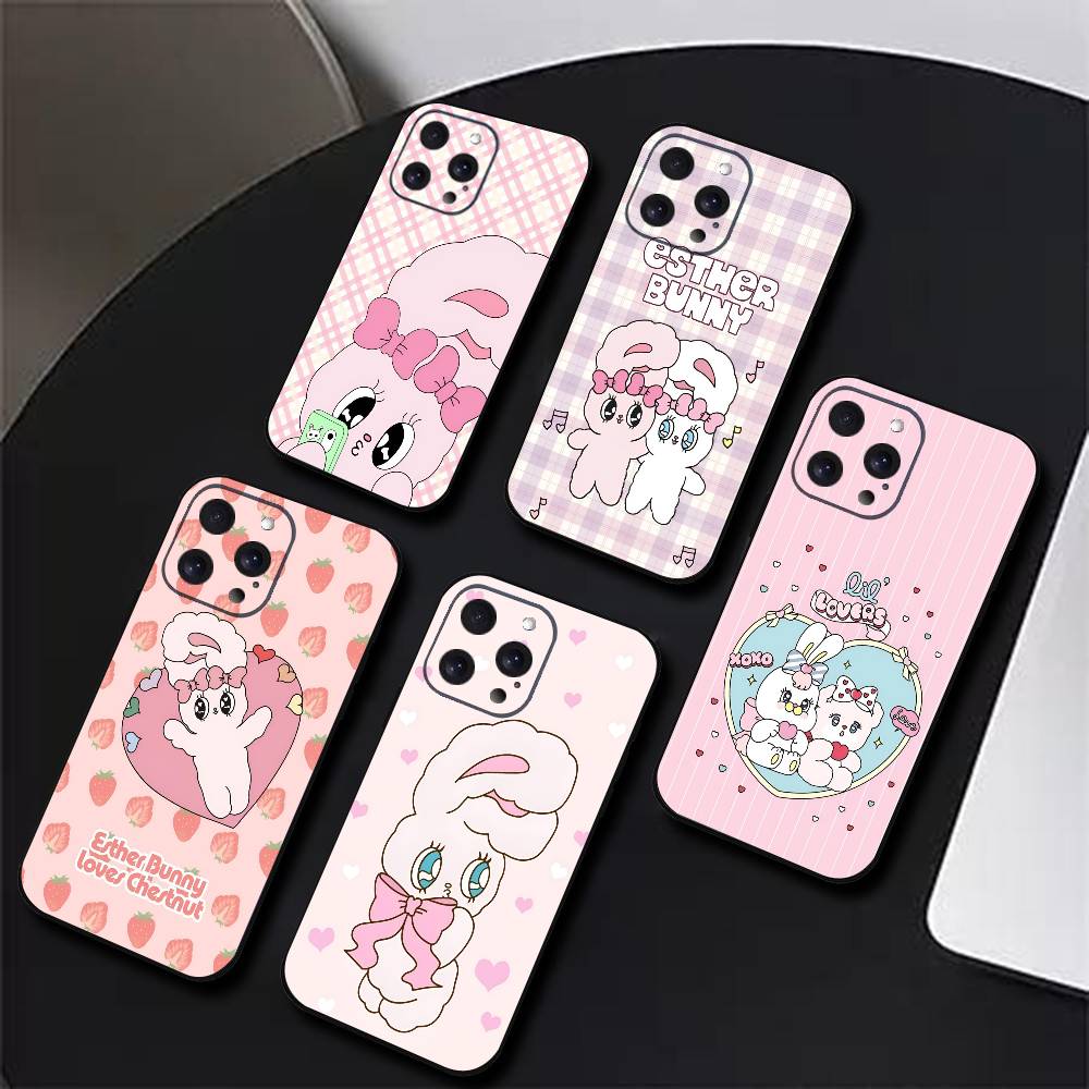 Pink Rabbit E-Esther Bunny Phone Case Black Silicone Soft Shell For IPhone 17 16 15 14 13 12 11 Air Pro Max Plus Hot Sale