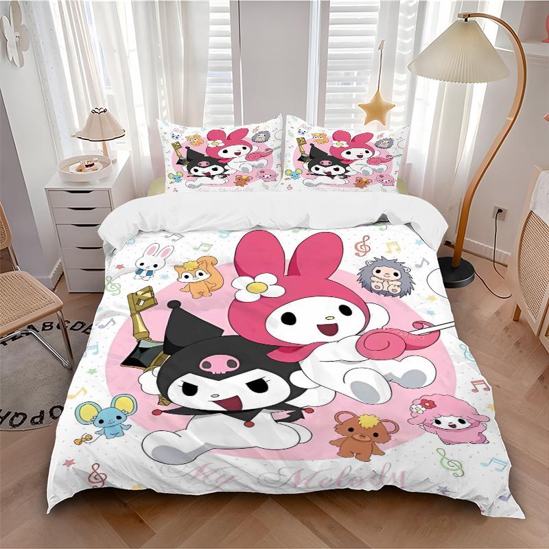 3pcs My Melody and Friends Quilt Cover Set - Soft and Cozy Bedroom, Guest Room and Dorm Decorative Bedding 3-Piece Set 1 Quilt Cover + 2 Pillow S