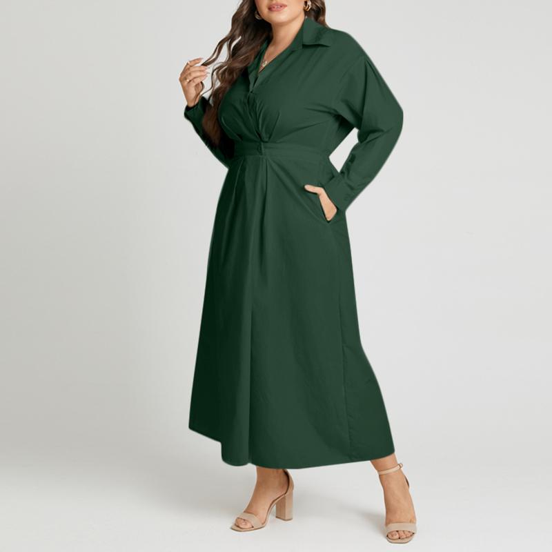 Женское свободное повседневное платье-рубашка с отложным воротником и длинным рукавом