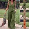 2 Pcs/Set Women Vest Pants Set Sleeveless V Neck Single-breasted Top Elastic Waist Side Pockets Straight Trousers Casual Commute Clothes Daily Outfit