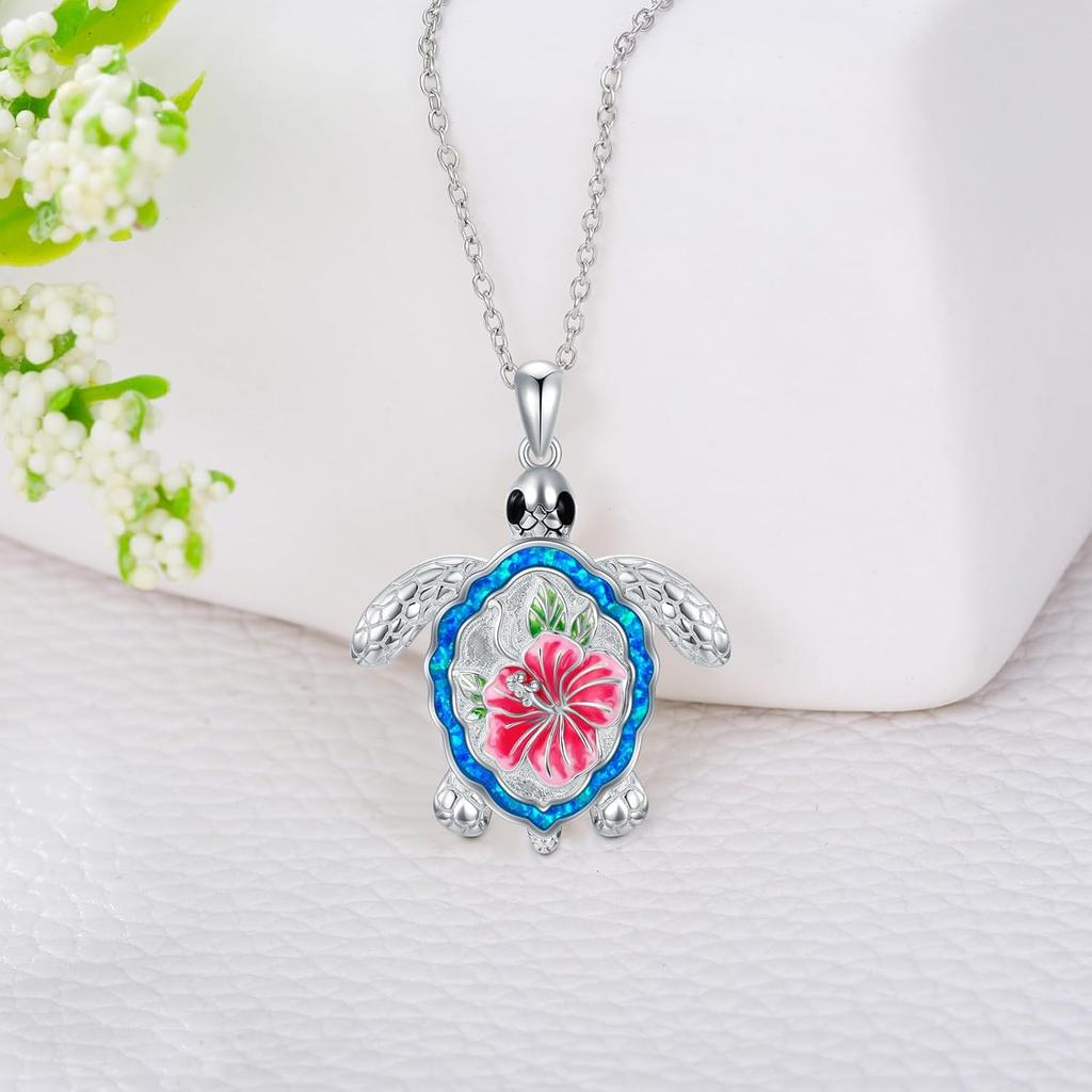 Boho Style Turtle Necklace Silver color With Blue Opal Turtle Pendant Necklace Ocean Animal Necklace Jewelry Gifts for Women