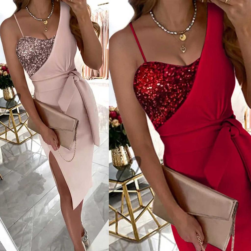 Женские платья для выпускного вечера с блестками без рукавов, бандажные эластичные тонкие облегающие платья длиной до колена