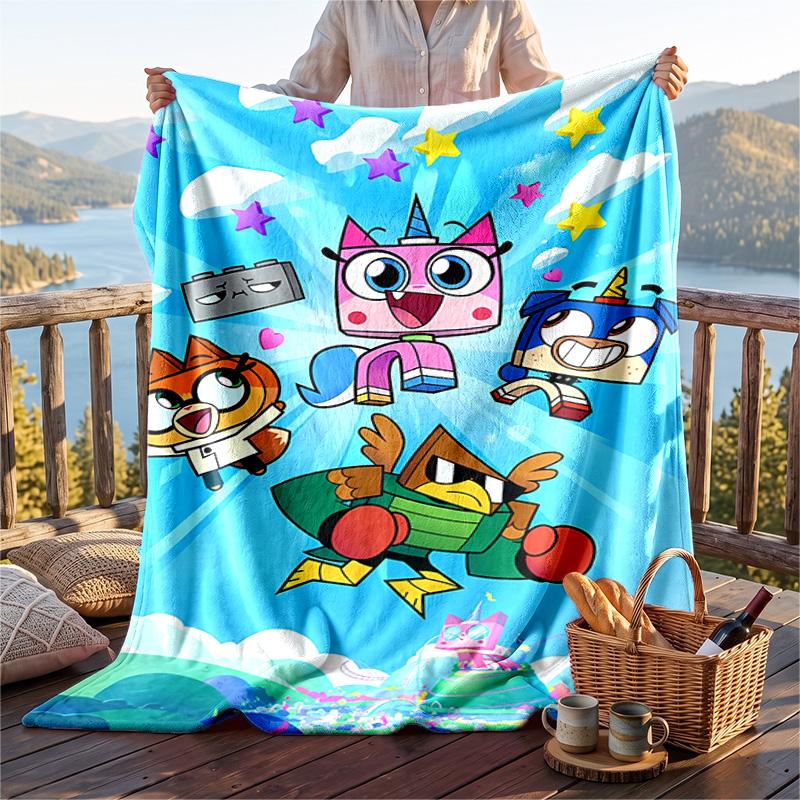Warm Flannel Blanket Unikitty Pattern, Lightweight Comfortable Throw Blanket for Bed Sofa Use