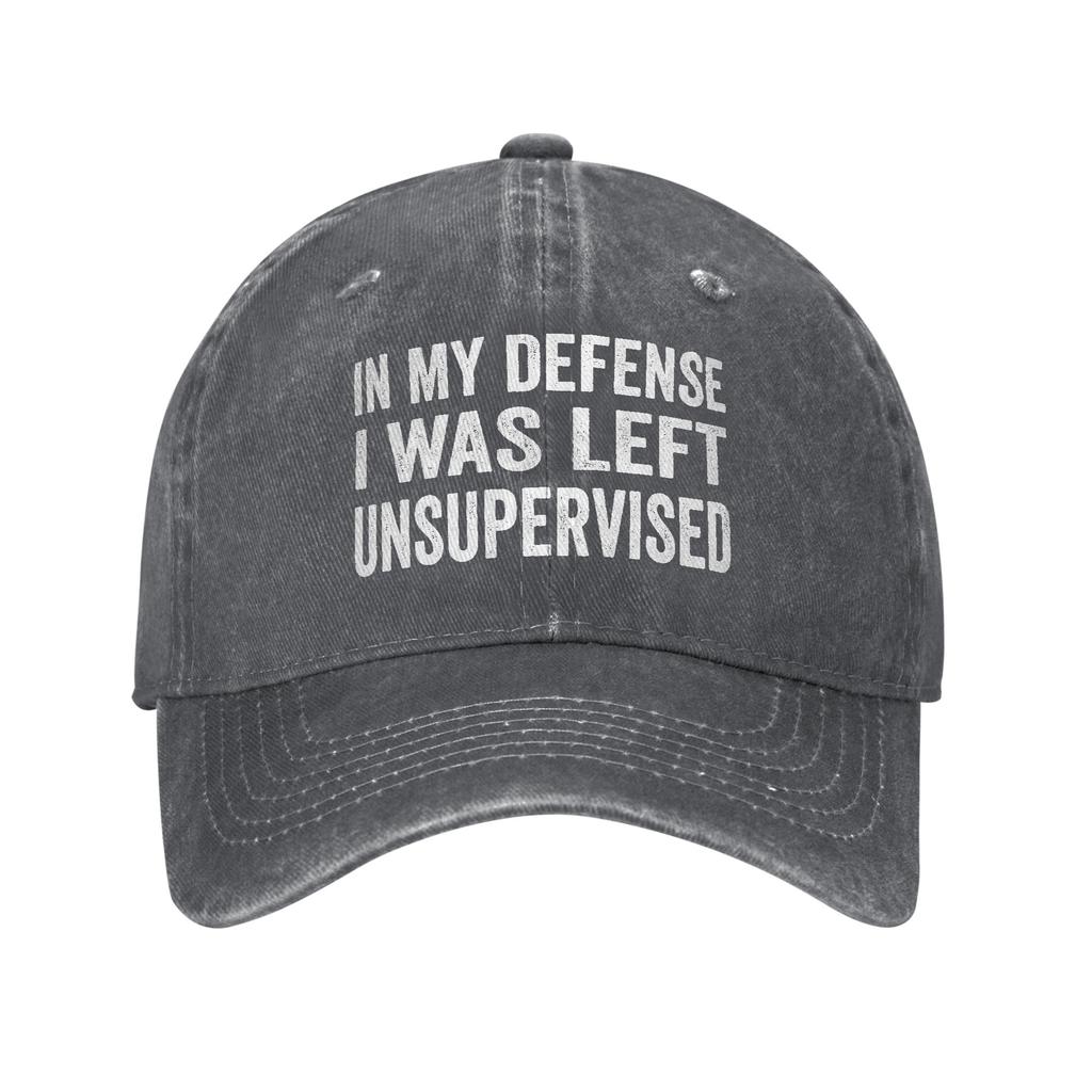 Vintage In My Defence I Was Left Unsupervised Baseball Caps Unisex Distressed Cotton Snapback Cap Funny Outdoor Running Soft Hat