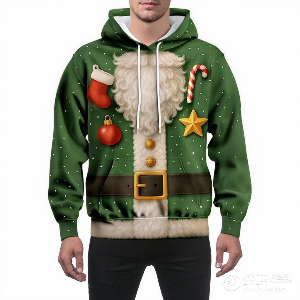 Men's And Women's Personalized And Creative Christmas Printed Long-sleeved Hooded Sweatshirt, Men's Fashionable Christmas Clothing, Casual Sports Top