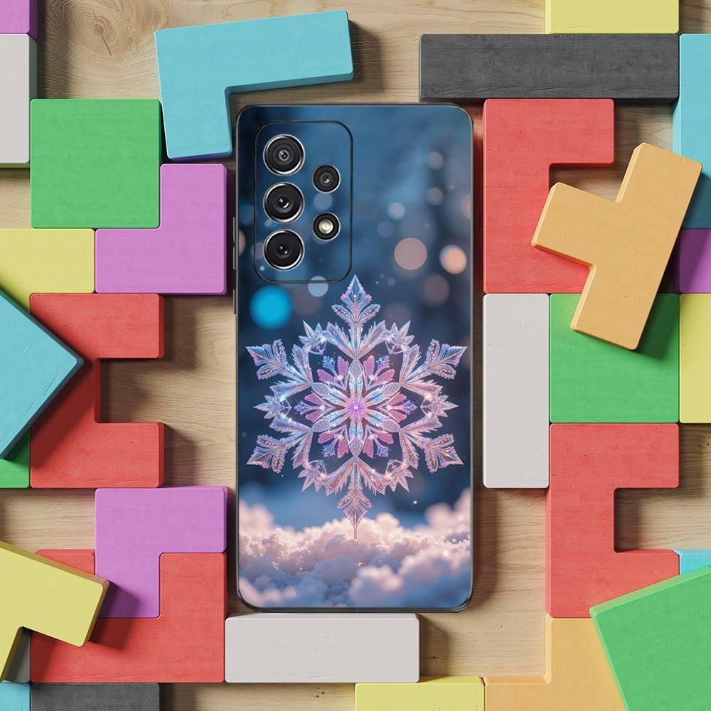 Чехол Рождественский с рисунком Снежинки для Samsung S22,S21,S9,S25,S24,S23,Ultra,FE,S20,S10,Plus,Lite, Мягкий силикон, Черный