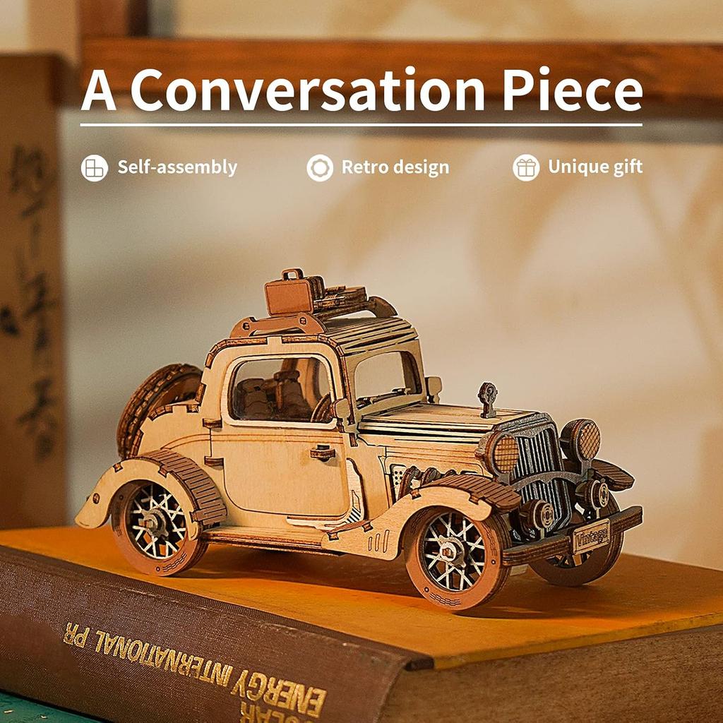 Robotime Wooden Model Vintage Car Kits 3D Wooden Puzzles DIY Model Kits Collection Lover Best Gift for 14+