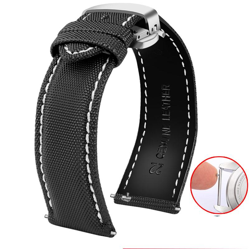 For Mido Nylon Leather Strap Commander M021 M025 Multifort M005 Tissot CASIO Black Orange TAG Heuer Nylon strap 20mm 21mm 22mm