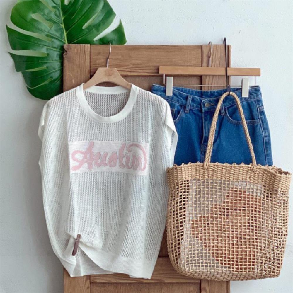 New ArrivalS Open Run Women S meSh Knit Textured Round Neck Short Sleeve
